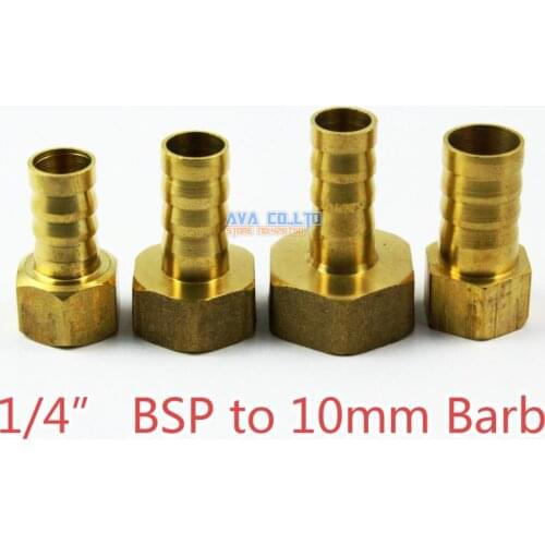 10 Pieces Brass Female 1/4" BSP to 10mm Barb Hose Tail Fitting Fuel Air Gas Water Hose Connector Coupler