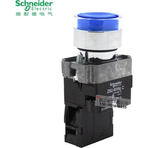 10 pieces of Genuine Schneider 22mm illuminated pushbutton switch XB2BW36M1C reset 220V 1 normally open blue metal