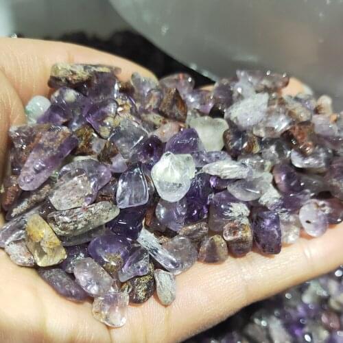 100g Super 7 Quartz gravel natural Rutilated Quartz Tumbled stones golden Divergent Crystal stone macadam Healing Reiki