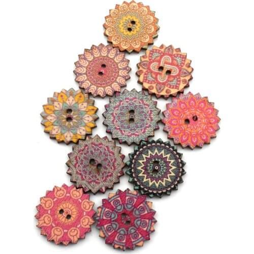 100PCS Wooden Sewing Gear Button Flower Pattern Handmade Scrapbooking Craft Cloth Accessories 20MM 25MM Vintage Buttons