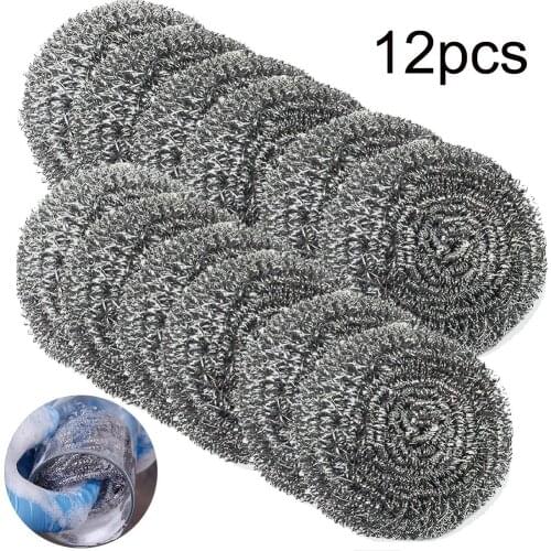 12Pcs Rustless Steel Balls Kettle Pan Dish Washing Dish Cleaning Brush Kitchen Cleaner Brushes Kitchen Tools