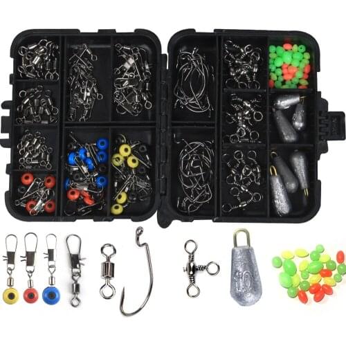 160Pcs/Box Carp Fishing Tackle Kit Including Swivels Hooks Anti Tangle Sleeves Hook Stop Beads Bait Screw Accessories