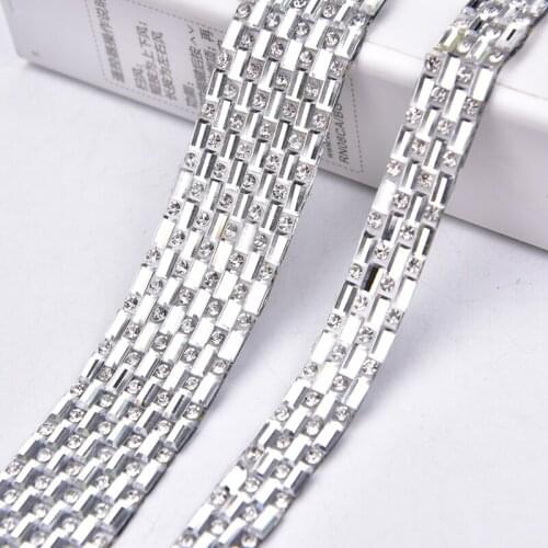 10yards/Lot Hotfix Rhinestone Trim Glass Clear Crystal Stone Wedding Dress Decoration Applique Strass Banding Tape Garment Shoes