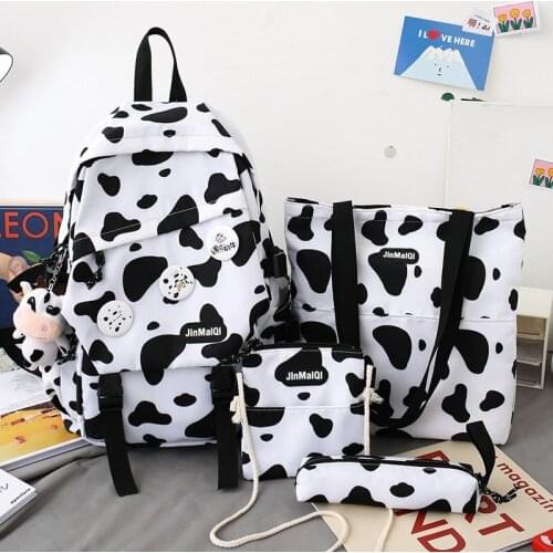 2021 4Pcs/set Canvas School Backpacks Women Lovely School Bags for Teenage Girls Bookbags Students Travel Shoulder Bags Female50