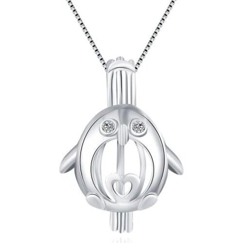 CLUCI 3pcs 925 Sterling Silver Pearl Locket Pendant Penguin Cage Pendants for Women Necklace Silver 925 Zircon Pendant SC074SB