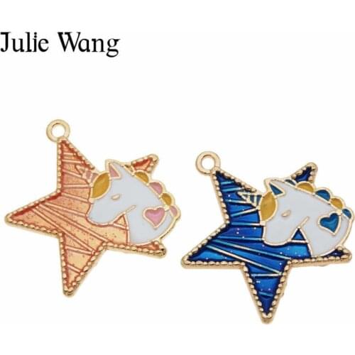 Julie Wang 4PCS Enamel Pentagram Star Unicorn Charms Gold Tone Necklace Bracelet Earrings Jewelry Making Accessory