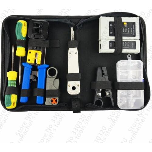 8pcs/set Portable RJ45 6P 8P Piercing Crystal Head Crimping PC LAN Network Tool Kit Utp Cable Tester Plier Crimp Crimper Plug