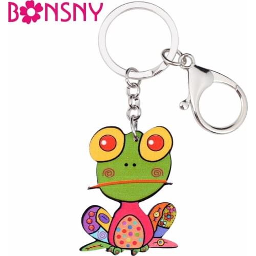 Bonsny Acrylic Anime Floral Geen Frog Key Chains Keyrings For Women Girl Bag Purse Car Handbag Wallet Charms keychains GIFT