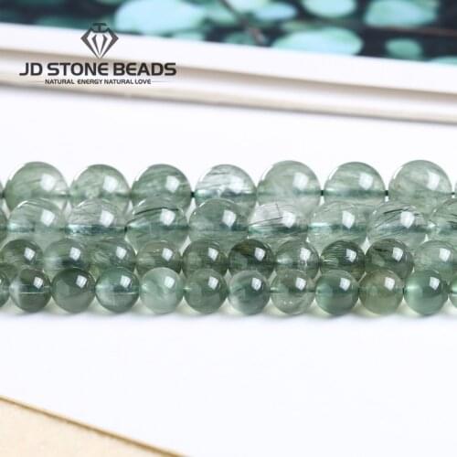 New Arrival 7A Natural Green Rutilated Quartz Crystals Beads Energy Healing Stone Diy Loose Beads For Jewelry Making