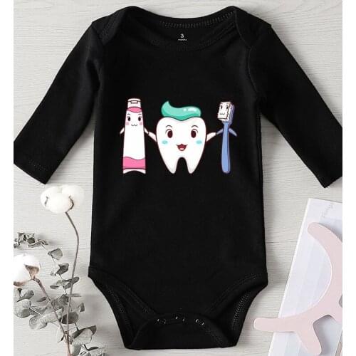 One Piece Jumpsuit for Toddler Girl Winter Clothing Cotton Baby Clothes Boy Infant Bodysuits Long Sleeve Tooth Printed