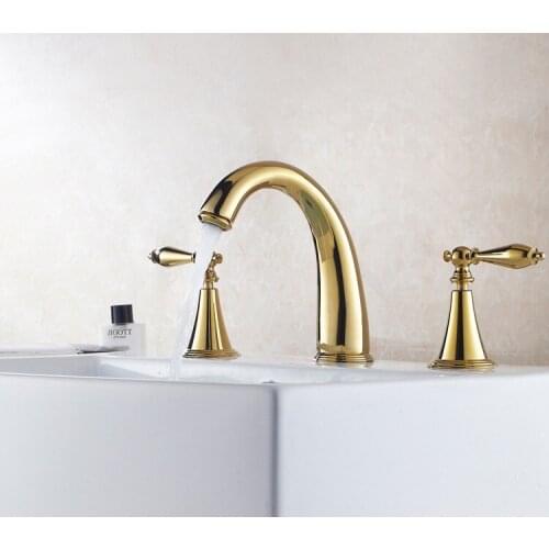 European Three Hole 8 Inch Basin Water Tap Full Copper Shower Room Cabinet Fission Faucet Three-piece Titanium Jinshui Faucet