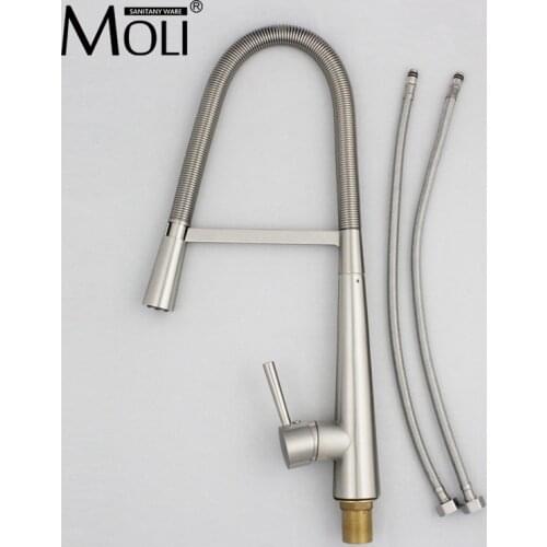 Factory Direct Brushed Nickel Kitchen Faucet Pull Down Vegetabal Sink Tap Mixer Single Handle Single Hole Torneira Cozinha M9098