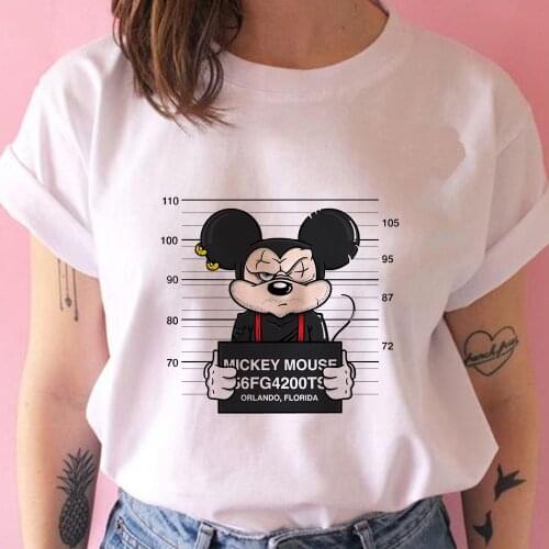 Disney Summer Criminal Mickey Mouse Women T-shirt Female Loose Short Sleeve Summer Priming Girl Tshirt Womens Clothing Dropship