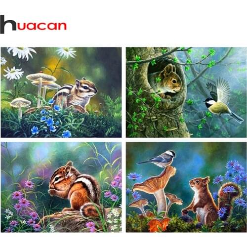 Huacan 5D Diamond Art Painting Squirrel Gift Diamond Mosaic Embroidery Animal Paintings For Interior Home Decor Needlework