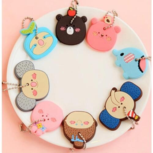 ISKYBOB Lovely Korea Cute Animal Soft Key Top Head Cover Chain Cap Keyring Phone Strap