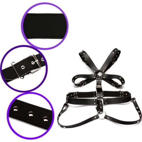 Faux Leather Bondage Slave Restraint Straps Men Chest Harness Adult Sex Toys for man Metal O-rings in front back very durable