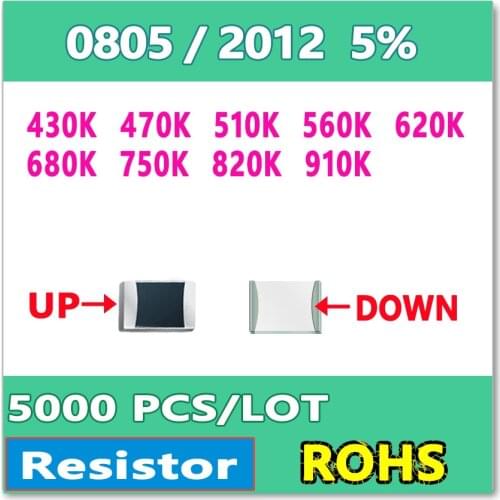 JASNPROSMA 0805 J 5% 5000pcs 430K 470K 510K 560K 620K 680K 750K 820K 910K smd 2012 OHM Resistor