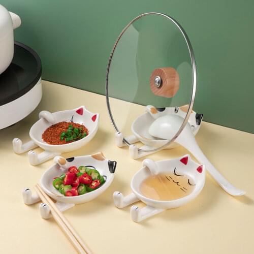 Cute Cartoon Ceramic Pot Lid Holder Kitchen Cutting Board Pan Cover Spatula Chopsticks Utensil Holder Spoon Rest