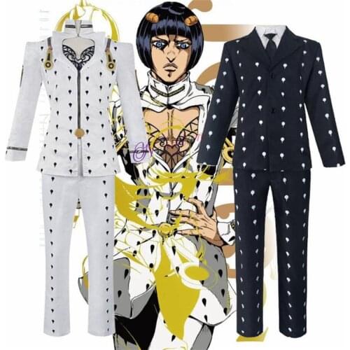 Anime JoJo Bizarre Adventure Bruno Bucciarati Cosplay Costume White Black Suits Uniform Men Women Full Set