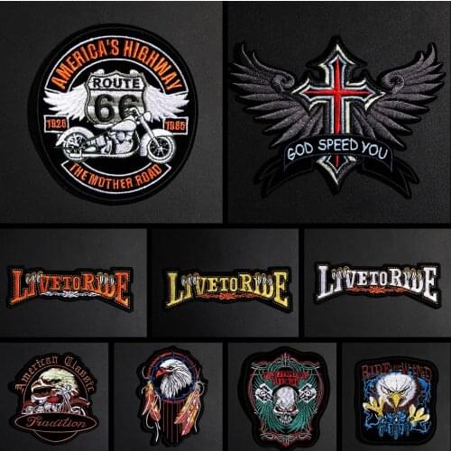 Cool Eagle Paw Live to Ride Embroidery Patches for Clothes Iron on Punk Biker Motorcycle Born To Be Free Applique Stripe Sticker