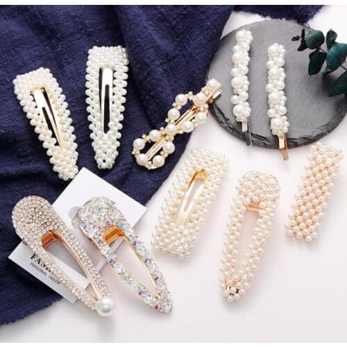 Fashion Pearl Flower Hair Clips Shiny Rhinestone Hairpins Drop-shaped Hollow Barrettes Headwear Hair Accessories For Women Girls