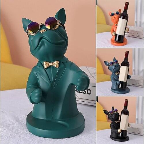 Resin Bulldog Figurine Wine Bottle Holder Wine Rack Animal Sculpture Living Room Table Decoration xqmg Wine Rack Holders Barware