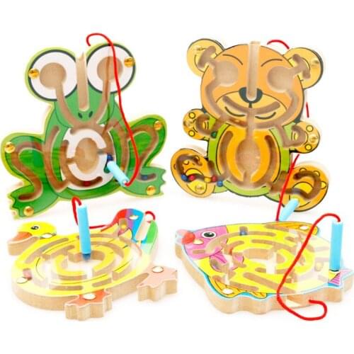 Toy Magnetic Maze Kids Childrens Game Educational Brain Puzzle Teaser Cartoon Animal Wooden Intellectual Toy Jigsaw Board M9