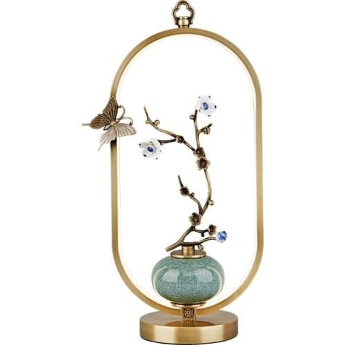 Happy Eyebrows Zen New Chinese Style Copper Table Lamp Bedroom Chinese Style Living Room Creative Wedding Gift