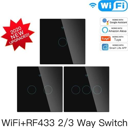 EU WiFi Smart RF433 Wireless Touch Switch Smart Life/Tuya APP Remote Control Work Alexa Google Home Voice Control 1/2/3 Gang