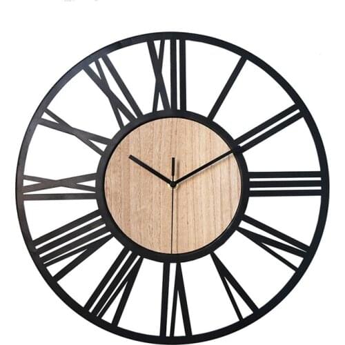 Modern Iron Wooden Wall Clock 16 Inch Roman Number Silent Wall Watch for Farmhouse Living Room Bedroom Home Decor