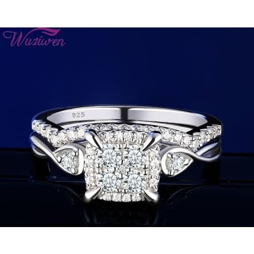 Wuziwen Solid 925 Sterling Silver Square Halo Wedding Rings For Women AAA Cubic Zircons Bridal Set Classic Jewelry BR0994