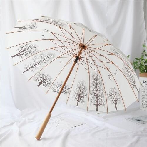 Light Vintage Umbrella Long Handle Women Bamboo Umbrella Straight Japanese Style Parasolka Damska Household Merchandises EF50UB