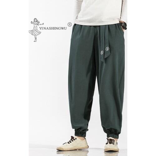 Japanese Casual Kimono sMen Pants Loose HarajukuTrousers Japan Traditional Asian Clothing Yukata Style Embroidered Harem Costume