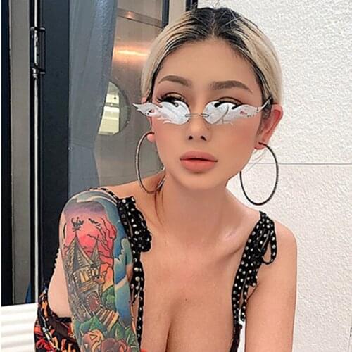 Rimless Funny Fire Flame Sunglasses Women Wave Narrow Frame Sun Glass Retro UV400 Street Eyewear Eye glass Cycling Accessories