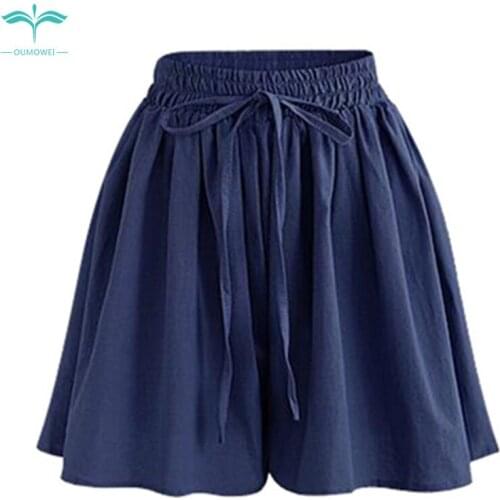 OUMOWEI Womens Shorts 2018 New Solid Color Wide Leg Shorts High Waist Loose Wild Casual Shorts Six Colors To Choose From