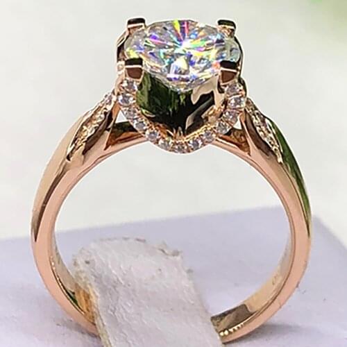 14K Au585 Rose Gold Women Wedding Party Engagement Ring 1 2 3 4 5 Carat Round Moissanite Diamond Ring V Crown Trendy Classic