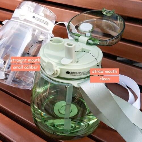 1pcs 1300ml Big Pudding Dual-Port Drink Cups Dual-purpose Student Cute Portable Large-capacity Plastic Strap Straw Water Cup
