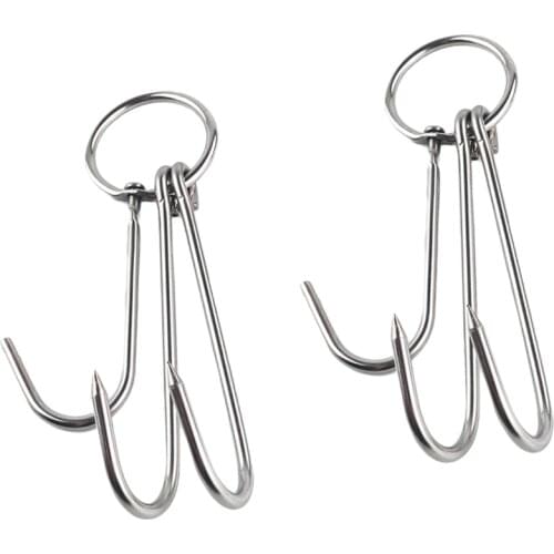 2 Pieces Stainless Steel Silver Butcher Hook Meat Ring 3 Hooks Pot Hanger Kitchen