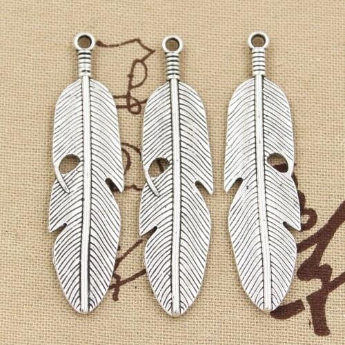 6pcs Charms Feather 59x16mm Handmade Craft Pendant Making fit,Vintage Tibetan Bronze Silver color,DIY For Bracelet Necklace