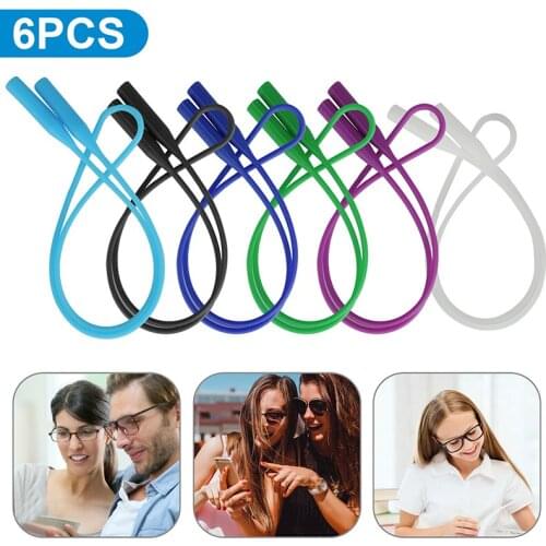 6 PC Adjustable Color Elastic Silicone Eyeglasses Straps Sunglasses Chain Sports Anti-Slip String Glasses Ropes Band Cord Holder