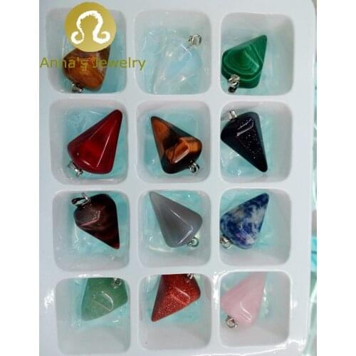 Free Shipping New taper Natural Stone Gift Crystal Taper Necklace Pendants Cheap High quality 12pcs/lot