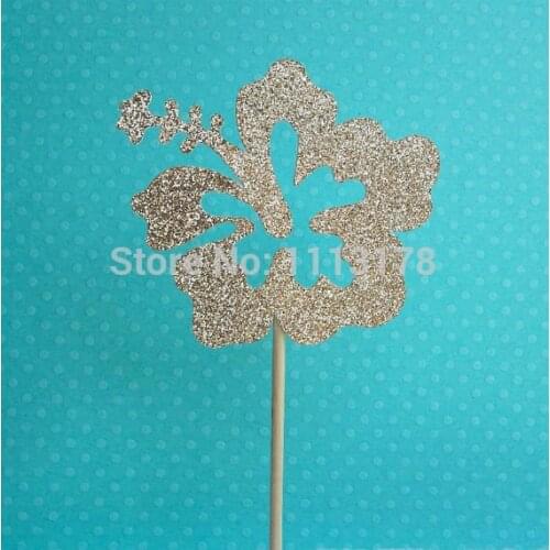 Glitter Tropical Hibiscus Flower cupcake topper bridal shower birthday food Picks wedding party cake topper decor