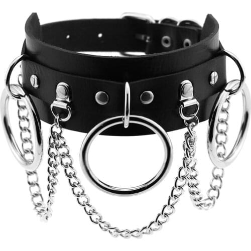 Gothic PU Leather Choker Necklace for Women Men Girls Boys - Punk Rock Choker O Ring Chain Necklace for Halloween Party Costume