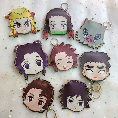 Demon Slayer Keychain Spinning Cartoon Children Cosplay PU Key Chain Ring Keyring Keyfob Car Keyring Car Interior Accessories