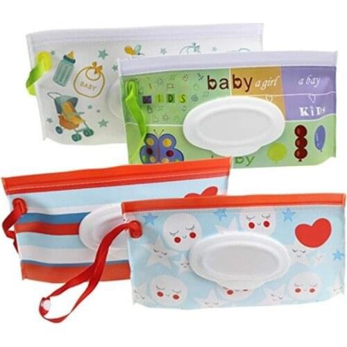 Baby Wet Wipes Tissue Box Flip Cover Snap-Strap Wipes Holder Case Refillable Reusable Container Carrying Bag Stroller Accessory