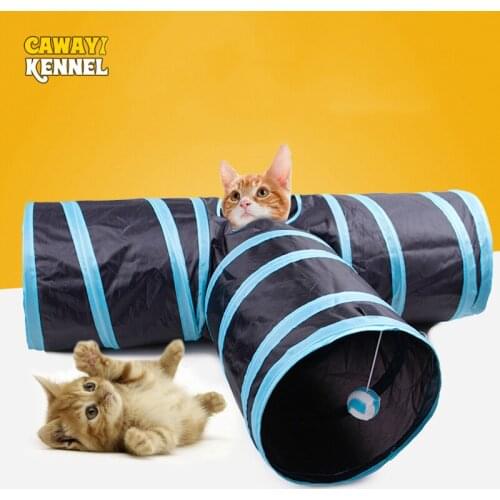 CAWAYI KENNEL Polyester Steel Wire Pet Cat house Toys Collapsible Cat Nest Play With Ball 3 Holes Cat Play Tunnel D1424