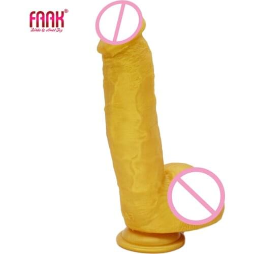 FAAK massive realistic dildo silicone golden penis with suction cup clear vessel vagina stimulate female masturbator anal plug