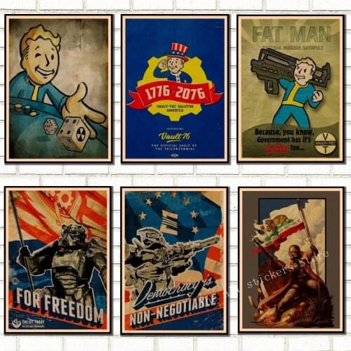 Fallout 3 4 Game Poster Fallout Series Game retro Poster Retro Kraft Paper Bar Cafe Home Decor Painting Wall Sticker /9005