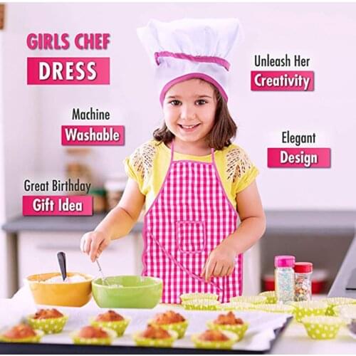 11 Pcs Apron For Little Girls Kids Cooking Baking Set Chef Hat Mitt & Utensil For Toddler Dress Up Chef Costume Role Play