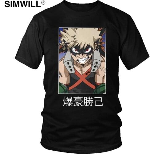 Katsuki Bakugo T Shirt Men Short Sleeved Pure Cotton T-shirt My Hero Academia Manga Todoroki Anime Boku No Hero Academia Tee Top